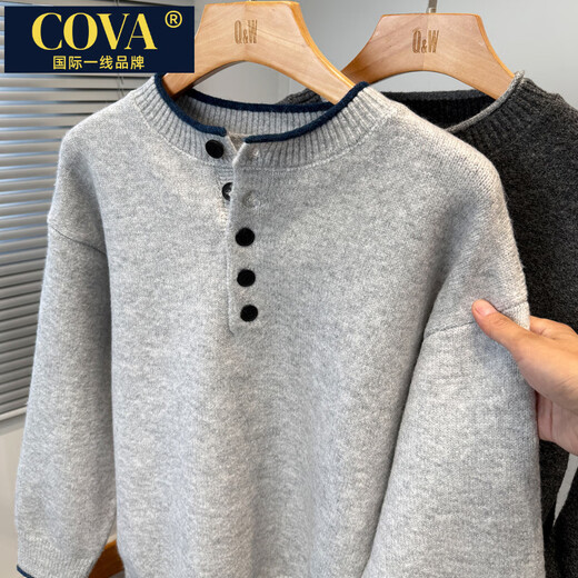 COVA international first-line brand door tube Henry collar sweater men's 2025 new winter loose sweater men's thickened black gray 3XL