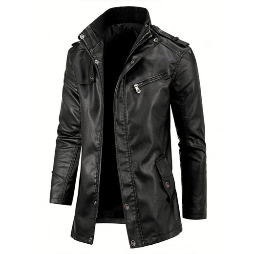 Donglai quality leather jacket for men autumn and winter men's trendy 2025 new jacket windproof motorcycle leather windbreaker trendy men's winter winter warm and windproof mid-length black XS _Suitable for weight 115-130Jin Jin is equal to 0.5 kg