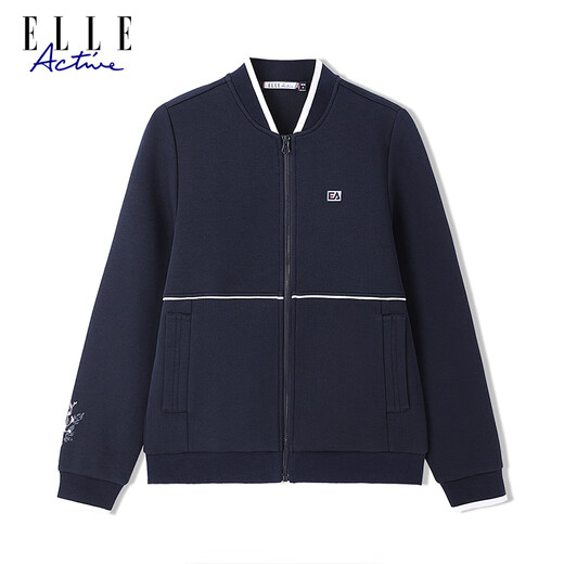 ELLE ACTIVE Casual Sports Jacket Women's Autumn Fashion Simple Baseball Collar Windproof Jacket Versatile Jacket Navy Blue M