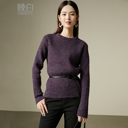 Late White Exclusive 2025 Winter Fashion Casual Sweater Solid Color Wool Sweater for Women Without Belt Purple S