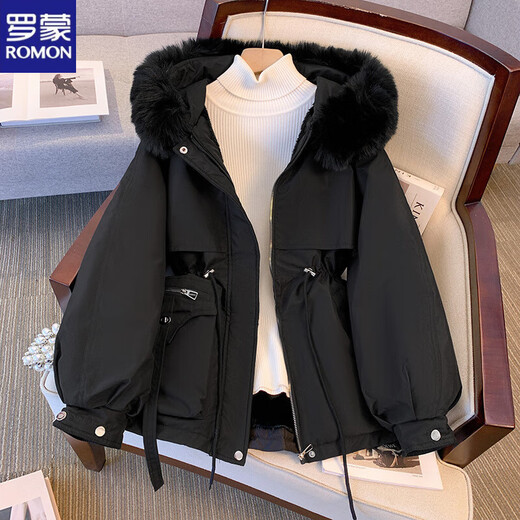 ROMON Parka Women's Winter Plush Cotton Jacket 2025 New Waist Slimming Thick Cotton Jacket Jacket Beige L