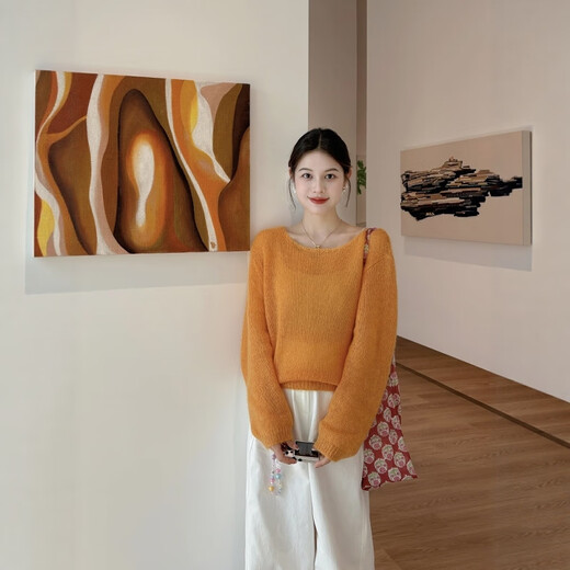 Su Yuwei pumpkin orange high-end lazy style v-neck sweater for women in autumn and winter sweet and soft waxy inner sweater to cover the butt top orange Follow the store - free shipping insurance XL (120-135Jin Jin is equal to 0.5kg)