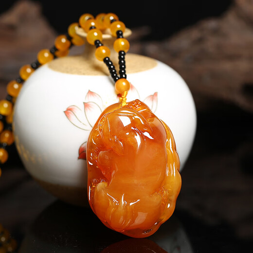 Fat Donglai's same style beeswax necklace old beeswax pendant sweater chain chain D type/Ruyi gourd (old beeswax chain chain type)