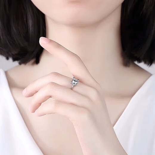 I Do platinum PT950 diamond ring classic bull head 1 carat cultivated diamond proposal engagement diamond ring gift for girlfriend classic bull head 50 points diamond opening adjustable