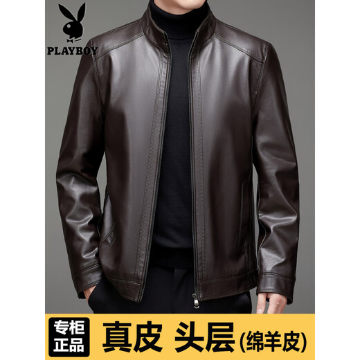 Playboy Spring and Autumn Haining Simulated Men's Leather Stand Collar Casual Jacket Plus Size Leather Jacket Men's Clothing Coffee Color Spring and Autumn Thickness 7XL 210