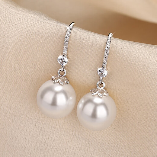 Centennial-old Fenxiang s925 sterling silver pearl earrings Jurchen silver earrings retro pearl earrings 2025 new earrings diamond ear hook tori white 12mm temperament