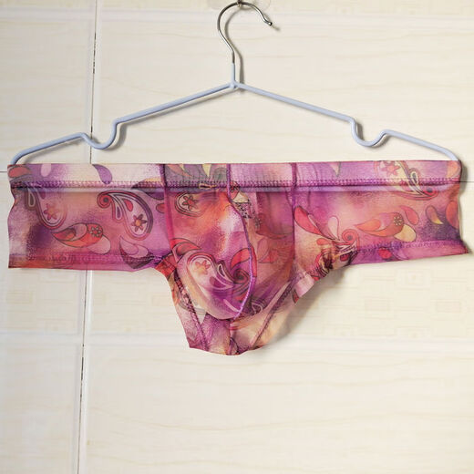 2 pieces of men's printed large pouch sexy boxer briefs U convex transparent mesh thong half hip coverage sports narrow hips Royal blue one size large S2-2 points 3 feet