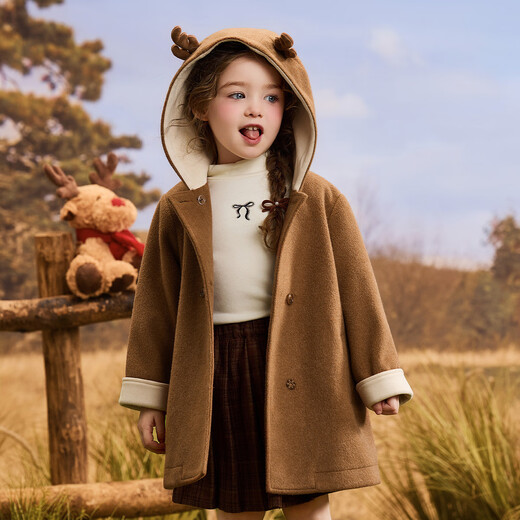 ASK JUNIOR three-dimensional deer children's coat 25 winter children's hooded windproof girls double-sided woolen coat