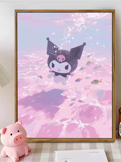 
Qilicai Summer Swimming Pool Sanrio Kulomi IY Digital Oil Painting Hand-painted Filled Colored Cartoon Acrylic Decorative Painting LL16786 Acrylic Painting + Professional Oil Canvas + Multiple Professional Paintings