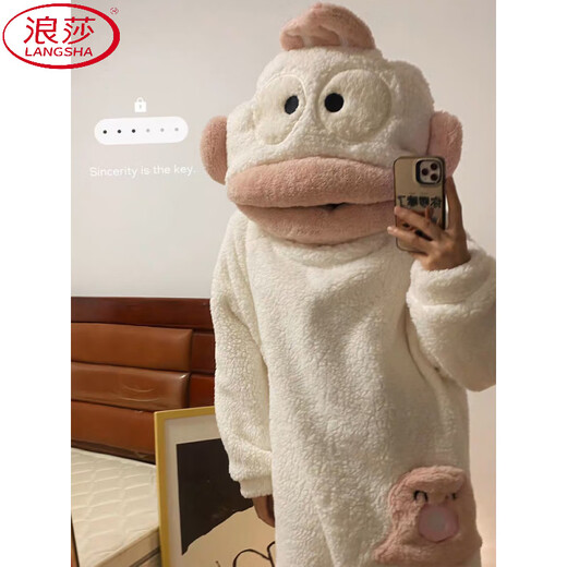 LangSha Ugly Fish Children's Pajamas Women's Winter Coral Velvet Thickened One-piece Boys and Girls One-piece Abstract Funny Home Clothes JD315 White Clown Fish One-piece Pajamas + Shoes 3XL 150Jin Jin is equal to 0.5kg -165Jin Jin is equal to 0.5kg