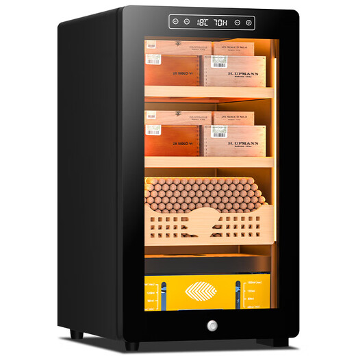 Kelong 39C cigar cabinet, constant temperature and humidity, cedar wood mellow compressor, precision refrigeration, energy saving, fashionable independent anti-fog door, naked cigar box, wake up cigar box, household refrigerated cabinet, 36C elegant black box cedar wood cigar basket + compressor refrigeration
