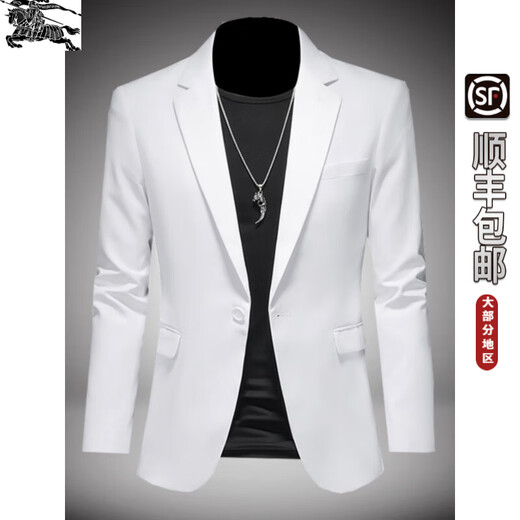 B PRORSUM Burberry Men's White Suit Top Small Suit Jacket Casual Trendy Plus Size Men's Clothes Men's Handsome White S
