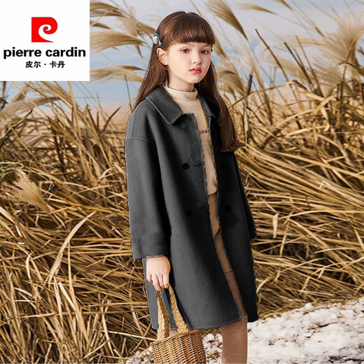 Pierre Cardin girls double-sided woolen coat 2023 autumn and winter new style children's lapel velvet coat medium and large children's woolen coat khaki 160