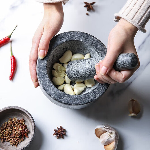 Marble garlic pounder large size mashing grinding jar manual mortar stone mortar garlic mortar garlic mud pounder marble large size 13*9cm