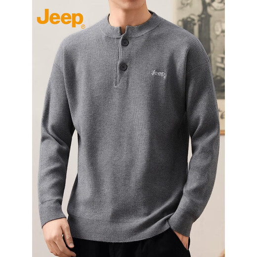 Jeep (JEEP) Henry Collar Sweater Men's Solid Color Inner Sweater 2025 Autumn and Winter Pullover Bottoming Sweater Men 25001 Gray Jeep Official M _ 90-110Jin Jin equals 0.5 kg