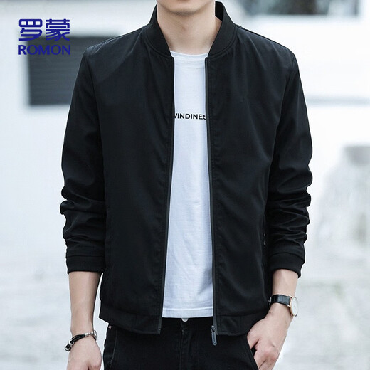 ROMON jacket men's autumn business executive casual baseball uniform for young and middle-aged windproof tops jacket men 8742 black XL