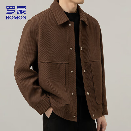 ROMON Jacket Men's Autumn and Winter Trendy Casual Loose Lapel Jacket Men's Versatile Clothes Men's Brown XL
