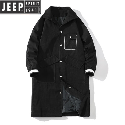 JEEP SPIRIT windbreaker jacket men's mid-length spring and autumn work coat 2025 new long style high-end casual large size men's trendy off-white plus velvet 2XL