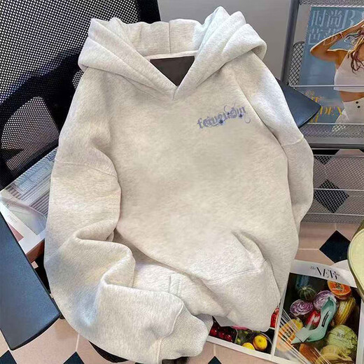 鲁雅尔 潮牌vintage樱花剑印花卫衣男装秋季高街潮流连帽衫休闲百搭外套 白灰色常规 XL 【建议120-140斤】   