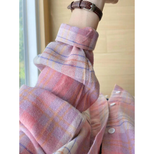MUJ forest style multi-layer cotton plaid women's skin-covering shirt, niche design same style B39#pink_ 100% high quality cotton XXS