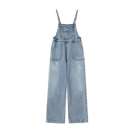 Girls and children's clothing denim overalls for spring and autumn, medium and large children's new Korean style pants, children's casual all-match straight pants, blue 140 140cm