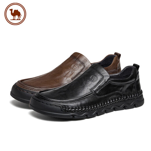 Camel Casual Leather Shoes Men's Business Cow Leather Soft Sole Comfortable Slip-On Men's Shoes P15A297013 Black 40
