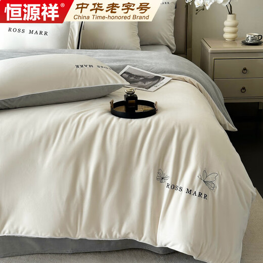 Hengyuanxiang high-end baby velvet warm four-piece set winter new thickened milk velvet sheets and quilt covers bedding category a baby velvet-white gray bed sheet 1.5m (5 feet)