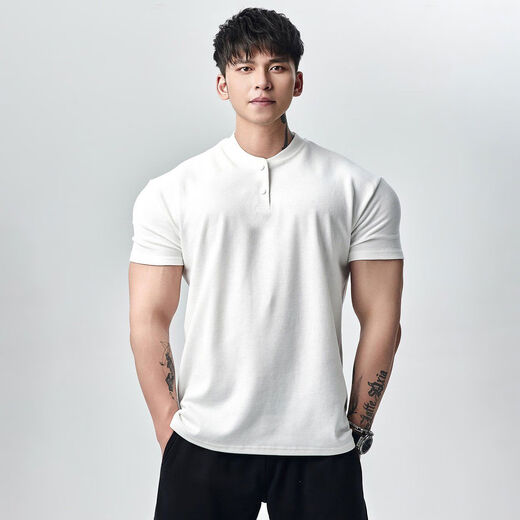 LightWeight new summer style 250g strong cuffs Polo shirt short-sleeved T-shirt men's sports fitness white Henry collar M M115-135Jin Jin is equal to 0.5 kg