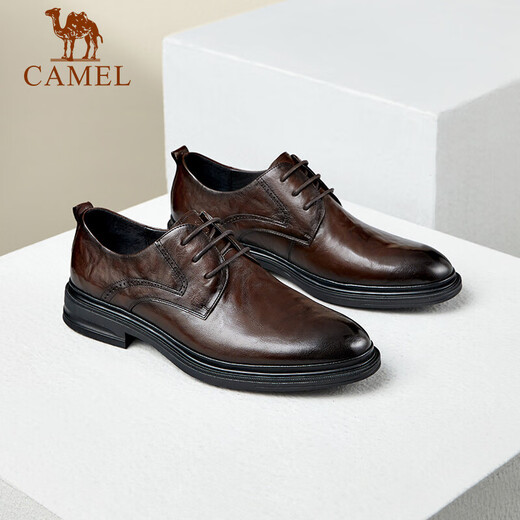 Camel (CAMEL) Derby lightweight and comfortable scratched cowhide business formal men's leather shoes GE12235360 Brown 42