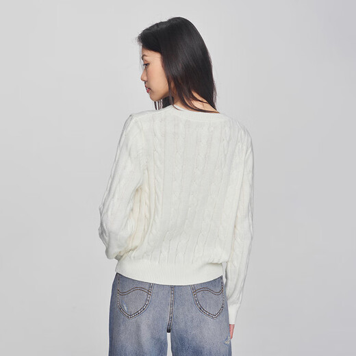 Lee shopping mall's same style comfortable version cable metal brand women's sweater milky white L