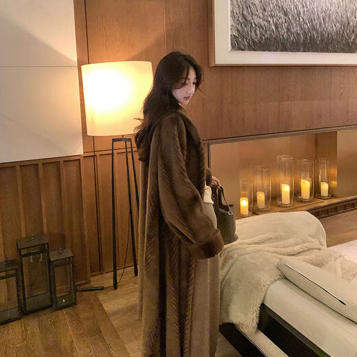 Coolnairo mid-classic luxury imitation mink eco-friendly fur coat temperament fur all-in-one warm long coat rice apricot long one size