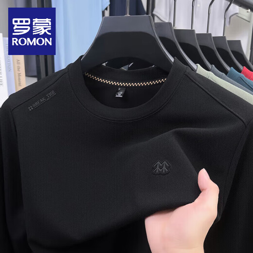 ROMON high-end pure cotton 100% long-sleeved T-shirt pure men's autumn and winter new casual round neck sweatshirt men's top bottoming shirt beige XL 135-150Jin Jin equals 0.5 kg