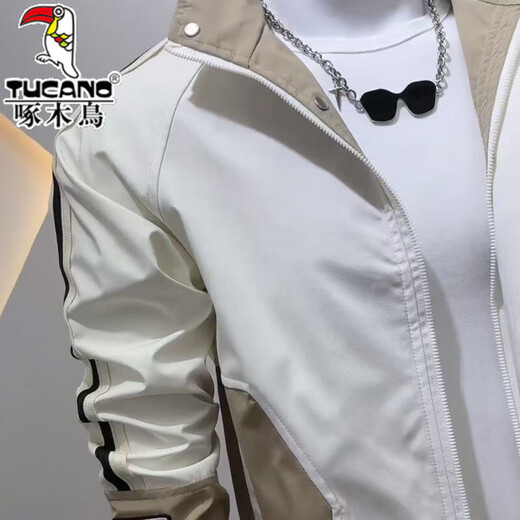 Woodpecker Spring and Autumn Jacket Men's Fashion Slim Stand Collar Korean Style Trendy Work Jacket Versatile Handsome Casual Top Beige-Coat Brand Special Price Clearance Pickup L Suitable for 110Jin Jin is equal to 0.5kg or so