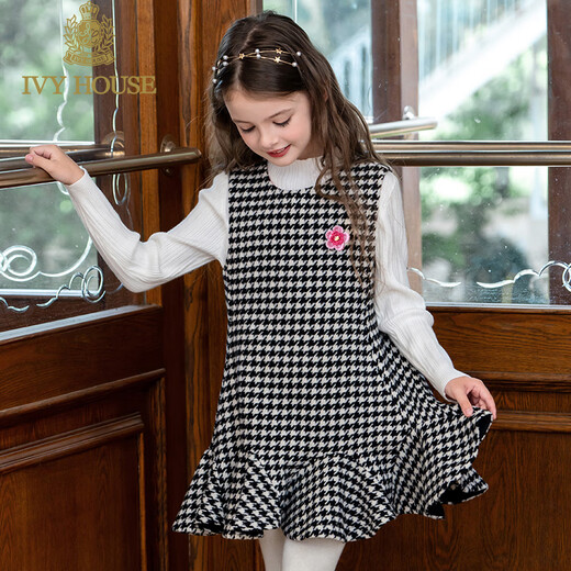 IVY HOUSE children's clothing for girls and older children winter new style houndstooth pattern vest dress princess skirt dress wool skirt black 150