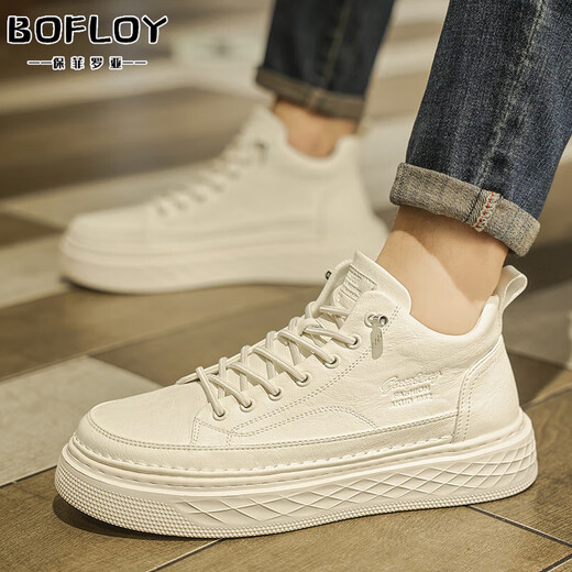 Baofeilua height-enhancing shoes men's board shoes autumn new breathable sports and casual shoes men's invisible height-enhancing shoes white shoes 9920 meters white [leather surface]-enhancing height 8cm 41 sports code