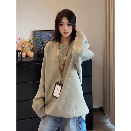 Jufeng American retro Henry collar sweater for men and women in autumn Korean style lazy style sweater, high-end inner coat for couple, light gray, upgraded version, 95% users choose XL