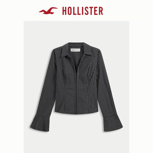 HOLLISTER25 new autumn and winter Y2K hot girl striped poplin trumpet sleeve shirt women's 340-5490 charcoal gray striped M (165/88A)