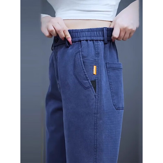 Woodpecker elastic waist casual pants for men in autumn and winter, plus velvet and thickening, middle-aged men's loose straight elastic sports long pants gray regular 33 recommended 145-155 Jin Jin equals 0.5 kg