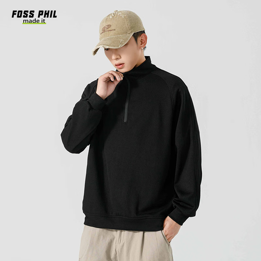 Foss Phil毛衣男秋冬季休闲半拉链立领纯色套头针织衫百搭上衣2444黑色2XL