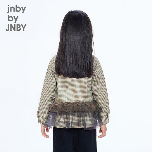 Jnby by JNBY The same style as the show, new Jiangnan Buyi children's long-sleeved shirt A-type loose 25 autumn girls 1P9212840 964/khaki coffee strip/grid 100 cm