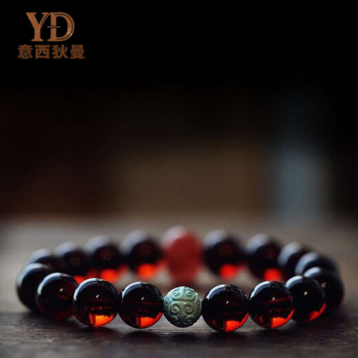 Italy Xidiman Collection Blood Amber Bracelet for Women with Original Mineral Turquoise Pattern Beads Southern Red Spacer Beads Single Circle 10mm