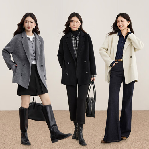 Shandubila sheep wool warm woolen coat women's winter small loose double-sided woolen coat vertical cut mid-length coat