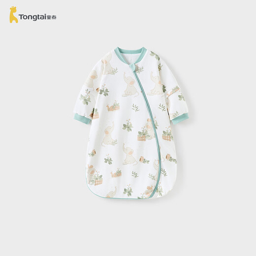 TONGTAI baby sleeping bag, pure cotton constant temperature baby double-layer long-sleeved one-piece pajamas for boys and girls, anti-jump and anti-kick quilt, green L