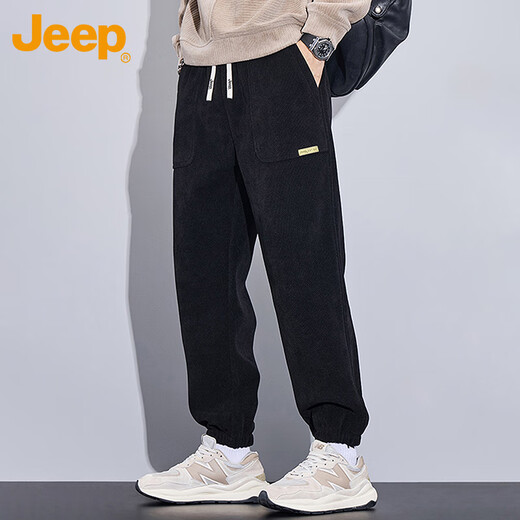 JEEP Jeep pants men's winter thickened European cotton velvet casual pants loose men's leggings sweatpants gray XL