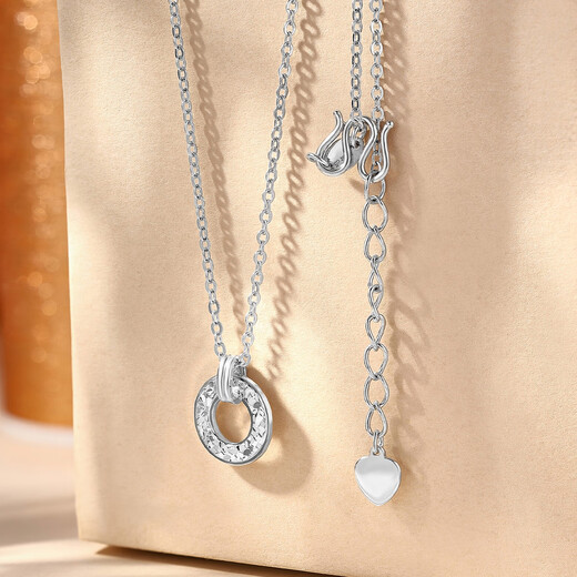 Wanfulong broken platinum ring blessing丨Platinum PT950 crushed ice interlocking pendant women's light luxury shiny platinum clavicle chain 43cm, platinum PT950 crushed ice necklace 4.11g