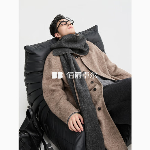 Earl Zall Contrast Color Wool Coat Men's Rabbit Fur Mulberry Silk Blended 2025 Autumn and Winter New Stand Collar Jacket Men P541594 Mocha L (175)