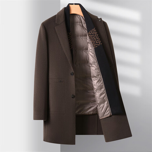 AX Armani men's autumn and winter new wool coat middle-aged casual business scarf collar removable double-sided woolen coat black M 170