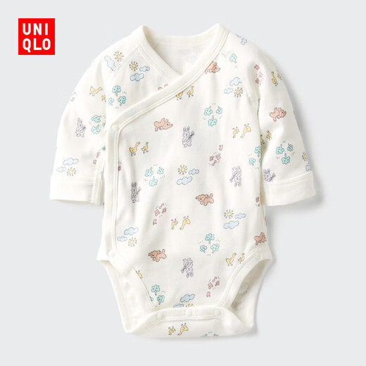 Uniqlo Infant and Toddler Baby Coverall Long Sleeve 1-piece Baby Clothes One-piece Coverall Harness 481862 01 Milky White 70cm