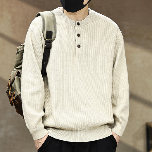 Jingulai American heavyweight retro sweater for men in autumn and winter new thickened tough guy Henry collar sweater men's sweater jacket brown M weight 100-130 Jin Jin equals 0.5 kg