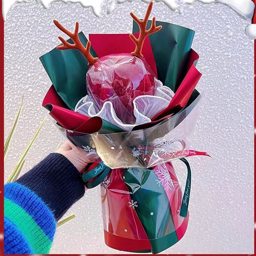 Craftsman Christmas wrapping paper with ribbon Christmas Eve handmade DIY apple bouquet material package with heart-shaped light string Christmas gift